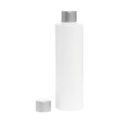 Botella 250 ml HDPE Blanco Recta con Tapón rosca Gris Plata (24/410) - Botellas HDPE