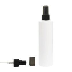 Botella 250 ml HDPE Blanco Recta con Vaporizador Negro Capuchón Ahumado (24/410) - Botellas HDPE