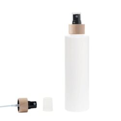 Botella 250 ml HDPE Blanco Recta con Vaporizador Negro Funda de Madera (24/410) - Botellas HDPE