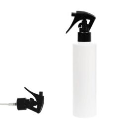 Botella 250 ml HDPE Blanco Recta con Vaporizador Trigger Negro (24/410) - Botellas