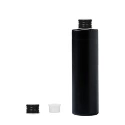Botella 250 ml HDPE Negro Recta con Tapón Aluminio Negro con Obturador (24/410) - Botellas HDPE