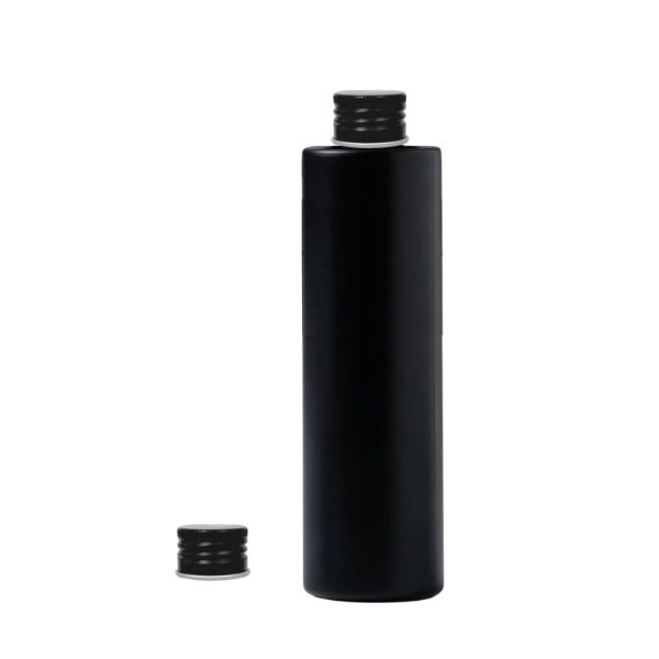Botella 250 ml HDPE Negro Recta con Tapón Aluminio Negro (24/410) - Botellas HDPE