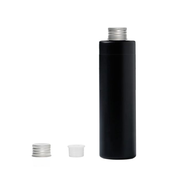 Botella 250 ml HDPE Negro Recta con Tapón Aluminio con Obturador (24/410) - Botellas HDPE