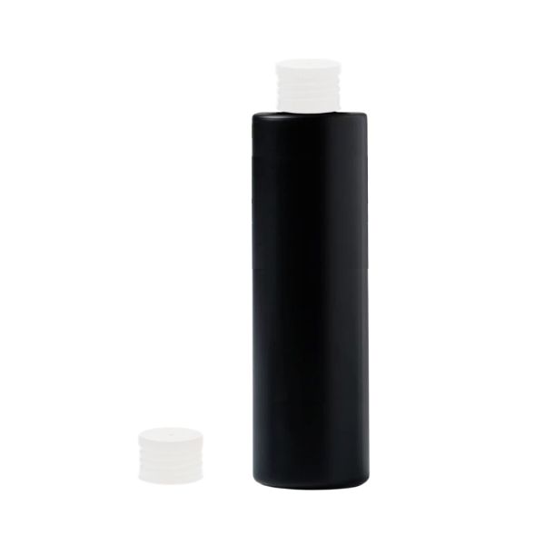 Botella 250 ml HDPE Negro Recta con Tapón Blanco (24/410) - Botellas HDPE