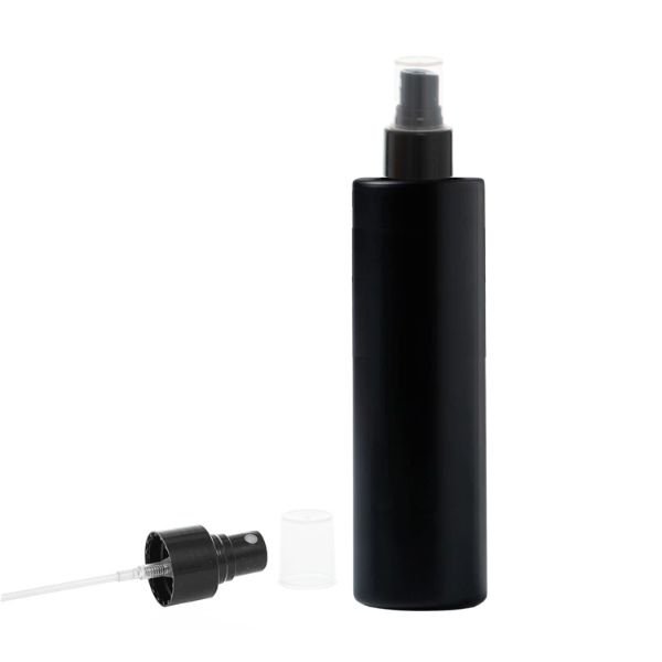 Botella 250 ml HDPE Negro Recta con Vaporizador Negro (24/410) - Botellas HDPE
