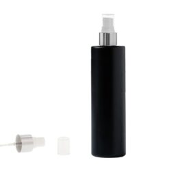 Botella 250 ml HDPE Negro Recta con Vaporizador Plata Aluminio (24/410) - Botellas HDPE