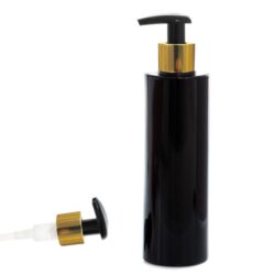 Botella 250 ml PET Negro con Dosificador Ancho Negro Funda Aluminio Oro (24/410) - Botellas PET