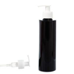 Botella 250 ml PET Negro con Dosificador Estrecho Blanco (24/410) - Botellas PET