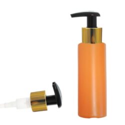 Botella 100 ml HDPE Naranja con Dosificador Negro Funda Aluminio Oro (24/410) - Botellas HDPE