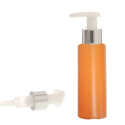 Botella 100 ml HDPE Naranja con Dosificador Blanco Funda Aluminio Plata (24/410) - Botellas HDPE