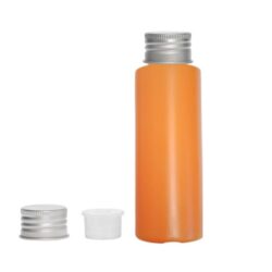 Botella 100 ml HDPE Naranja con Tapón Aluminio Plata y Obturador (24/410) - Botellas HDPE