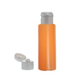 Botella 100 ml HDPE Naranja con Tapón Bisagra Gris Plata (24/410) - Botellas HDPE