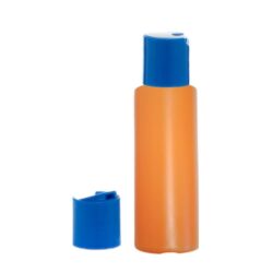 Botella 100 ml HDPE Naranja con Tapón Disc-top Azul (24/410) - Botellas HDPE