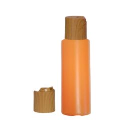 Botella 100 ml HDPE Naranja con Tapón Disc-top Imitación Madera (24/410) - Botellas HDPE