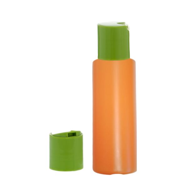 Botella 100 ml HDPE Naranja con Tapón Disc-top Verde (24/410) - Botellas HDPE