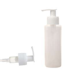 Botella 100 ml HDPE Traslucido con Dosificador Estrecho Blanco (24/410) - Botellas HDPE