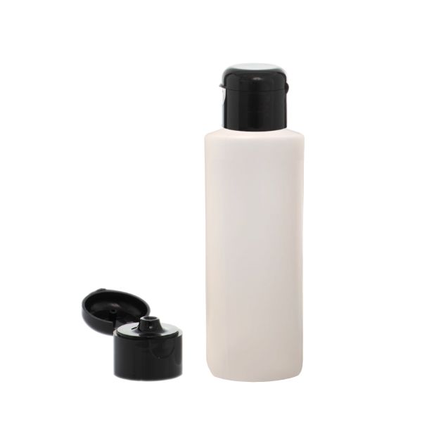Botella 100 ml HDPE Traslucido con Tapón Bisagra Negro (24/410) - Botellas HDPE