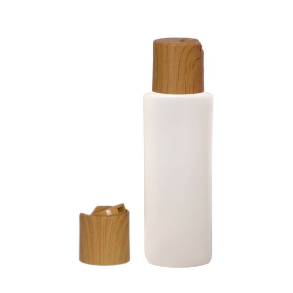Botella 100 ml HDPE Traslucido con Tapón Disc-top Imitación Madera (24/410) - Botellas HDPE