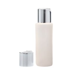 Botella 100 ml HDPE Traslucido con Tapón Disc-top Blanco Funda Aluminio Plata (24/410) - Botellas HDPE