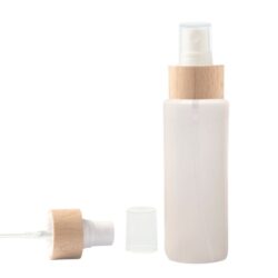Botella 100 ml HDPE Traslucido con Vaporizador Blanco Funda de Madera (24/410) - Botellas HDPE
