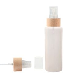 Botella 100 ml HDPE Traslucido con Vaporizador Traslucido Funda de Madera (24/410) - Botellas HDPE