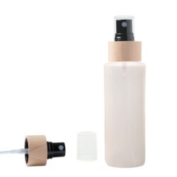 Botella 100 ml HDPE Traslucido con Vaporizador Negro Funda de Madera (24/410) - Botellas HDPE
