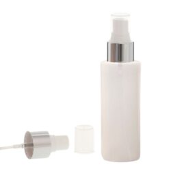 Botella 100 ml HDPE Traslucido con Vaporizador Blanco Funda Aluminio Plata (24/410) - Botellas HDPE