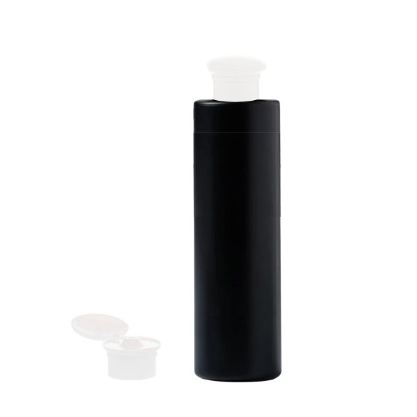 Botella 250 ml HDPE Negro Recta con Tapón Bisagra Seta Blanco (24/410) - Botellas HDPE