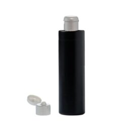 Botella 250 ml HDPE Negro Recta con Tapón Bisagra Gris Plata (24/410) - Botellas HDPE