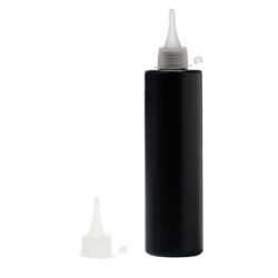 Botella 250 ml HDPE Negro Recta con Tapón Cánula Natural y Capuchón de Presión (24/410) - Botellas HDPE