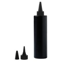 Botella 250 ml HDPE Negro Recta con Tapón Cánula Negra y Capuchón de Rosca (24/410) - Botellas HDPE