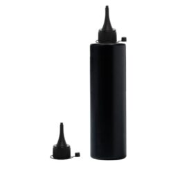 Botella 250 ml HDPE Negro Recta con Tapón Cánula Negra y Capuchón de Presión (24/410) - Botellas HDPE