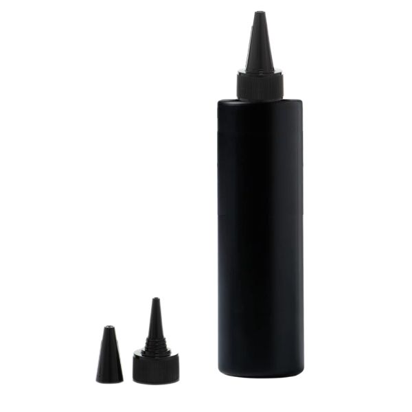 Botella 250 ml HDPE Negro Recta con Tapón Cánula Negra y Capuchón de Rosca (24/410) - Botellas HDPE