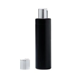 Botella 250 ml HDPE Negro Recta con Tapón Disc-Top Plata Aluminio (24/410) - Botellas HDPE