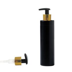 Botella 250 ml HDPE Negro Recta con Dosificador Ancho Oro Aluminio (24/410) - Botellas HDPE