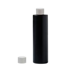Botella 250 ml HDPE Negro Recta con Tapón Gris Plata (24/410) - Botellas HDPE