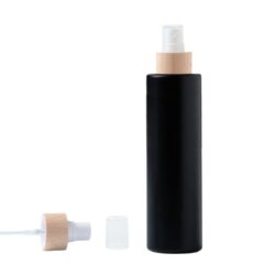 Botella 250 ml HDPE Negro Recta con Vaporizador Blanco Funda de Madera (24/410) - Botellas HDPE