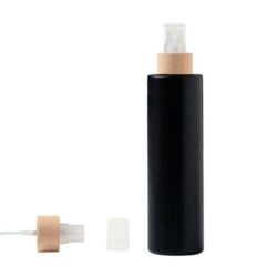 Botella 250 ml HDPE Negro Recta con Vaporizador Natural Funda de Madera (24/410) - Botellas HDPE