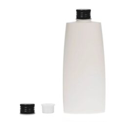 Botella Oval 250 ml HDPE Blanca con Tapón Aluminio Negro y Obturador (24/410) - Botellas HDPE