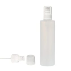 Botella 250 ml HDPE Traslúcido Recta con Dosificador Serum Blanco (24/410) - Botellas HDPE