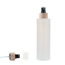 Botella 250 ml HDPE Traslúcido Recta con Vaporizador Negro Funda de Madera (24/410) - Botellas HDPE