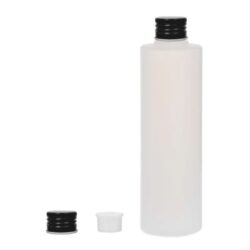 Botella 250 ml HDPE Traslúcido Recta con Tapón Aluminio Negro con Obturador (24/410) - Botellas HDPE