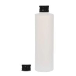 Botella 250 ml HDPE Traslúcido Recta con Tapón Aluminio Negro (24/410) - Botellas HDPE