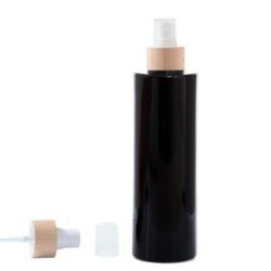 Botella 250 ml PET Negro con Vaporizador Blanco Funda de Madera (24/410) - Botellas PET