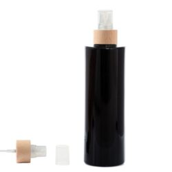 Botella 250 ml PET Negro con Vaporizador Traslúcido Funda de Madera (24/410) - Botellas PET