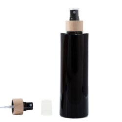 Botella 250 ml PET Negro con Vaporizador Negro Funda de Madera (24/410) - Botellas PET
