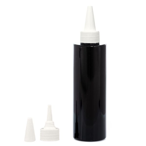 Botella 250 ml PET Negro con Tapón Cánula Blanco y Capuchón de Rosca (24/410) - Botellas PET