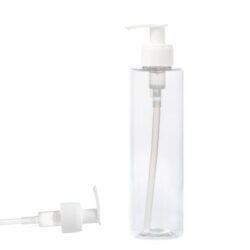 Botella 250 ml PET Transparente con Dosificador Estrecho Blanco (24/410) - Botellas PET