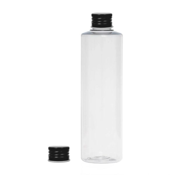 Botella 250 ml PET Transparente con Tapón Aluminio Negro (24/410) - Botellas PET