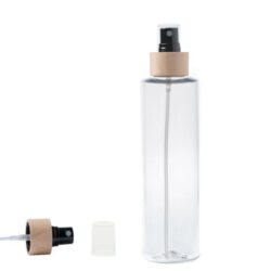 Botella 250 ml PET Transparente con Vaporizador Negro Funda de Madera (24/410) - Botellas PET